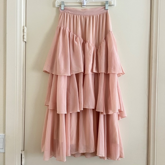 Boohoo Dresses & Skirts - Boohoo Tiered Maxi Skirt 2 Pink Boho Ruffle Romantic Ethereal Fairy Feminine